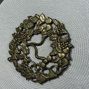 Vintage‎ Brass Footed Christmas Themed Trivet Made in Taiwan- Republic of China